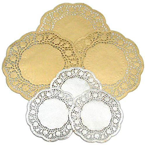 Craftplay Paper doilies | Gold & silver | 20 gold and 20 silver per pack | Silver 13.5 cm Gold 24 cm diameter