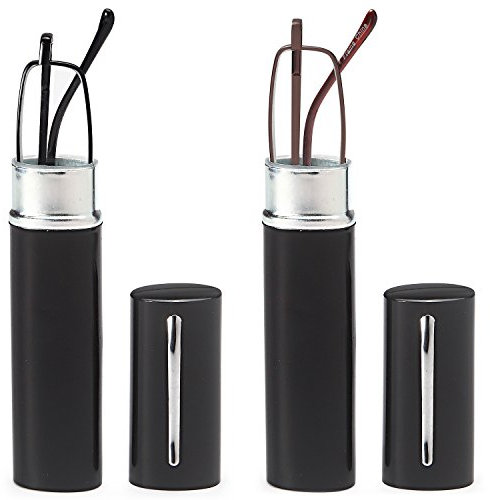 DOUBLETAKE 2 Pairs of Classic Readers in Slim Pen Clip Portable Hard Case Reading Glasses +1.25