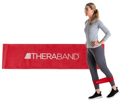 TheraBand Resistance Band Loop, Professional Latex Band for Pilates, Crossfit, Stretching, Physical Therapy, Strength Training Without Weights, 30.5 cm, Red, Medium, Advanced Level 2, 10 Pack