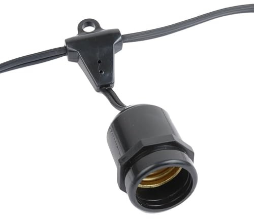 Novelty Lights 330 Feet Heavy Duty Light String with 165 Suspended E26 Sockets, Black Wire PVC Commercial Grade Stringer, 24 Spacing, Non-Terminated Ends, No Bulbs