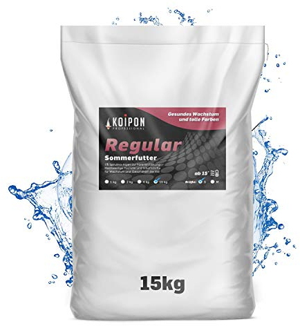 KOIPON Regular 15 kg Koifutter Sommer, schwimmend, 1% Spirulina, Teichfutter 3 mm Pellets, Koifutter als Goldfischfutter geeignet
