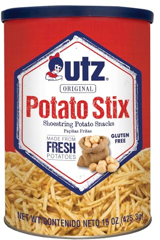 Utz Potato Stix, Original – 15 Oz. Canister – Shoestring Potato Sticks Made from Fresh Potatoes, Crispy, Crunchy Snacks in Resealable Container, Cholesterol Free, Trans-Fat Free, Gluten-Free Snacks