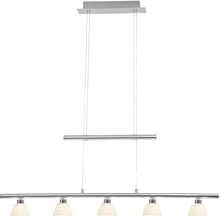Lysande tonja pendellampa, 5-flammig, höjdjusterbar, LED integrerad, 5 x 5 W, 260 lm, 3 000 K, metallglas, krom/vit G70573/15