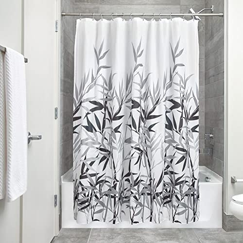 iDesign Anzu Fabric Shower Curtain, Polyester Shower Screen with Garden Pattern Design, Grey,183 x 183 cm