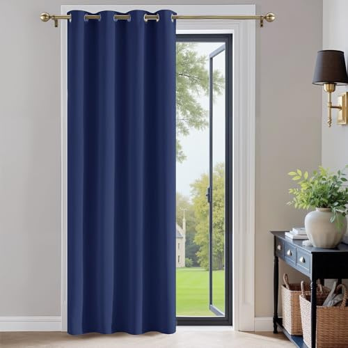 PONY DANCE Thermal Blackout Door Curtain, Blue, W52 x L84 Inch, 1 Panel | Soft Eyelet Long Single Curtain & Drape for Privacy & Noise Reduction in Living Room, Bedroom & Patio Door, 84 Inch Drop