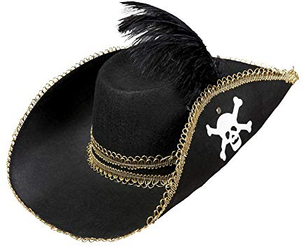 W WIDMANN MILANO Party Fashion 2591L - Piratenhut, mit Schädel und Federn, Halloween, Karneval, Mottoparty