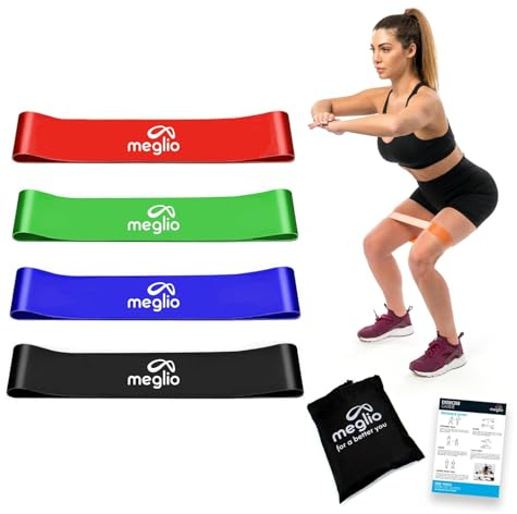 Meglio Loop Resistance Bands for Men & Women - Latex Free Elastic Exercise Bands for Fitness with 4 Different Resistance Level, Ideal for Home, Gym, Physiotherapy, Yoga & Pilates | (Pack of 4)