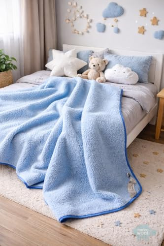 Woolmark Couverture en Laine de Mouton mérinos 100% Laine mérinos Bleu 120 x 150 cm