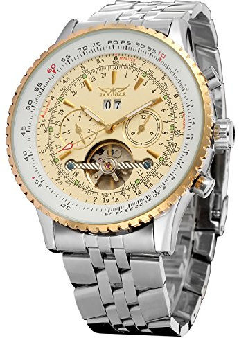 FORSINING Men's Self Winding Waterproof Automatic Stainless Steel Skeleton Tourbillon Calendar Wrist Watch