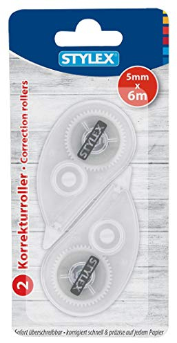 Stylex 31039 - Korrekturroller, Bandbreite 5 mm, Bandlänge 6 m, sofort überschreibbar, korrigiert schnell und präzise auf jedem Papier, 2 Stück
