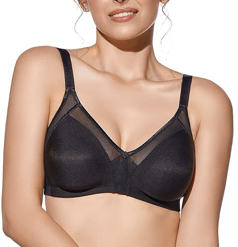 Selene, Sujetador Moldeador para Mujer con Inserciones de Tul, con Aros y Sin Relleno, Colección Estela, Color Negro, Talla 90C