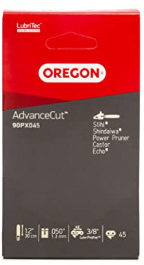 Oregon 90PX045E Chainsaw Chain 3/8 Pitch - 0.043 (1.1mm) 45 Gauge Drive Links (90SG) - 12 Inch Chain