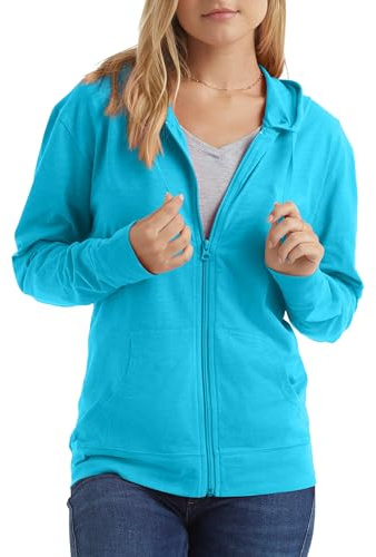 Hanes Womens Slub Knit Full-zip Hoodie, Textured Cotton Zip-up T-shirt For Fashion-hoodies, Process Blue, Medium US