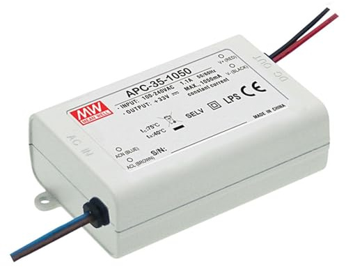 MEAN WELL Well APC-35-500 - Driver LED a corrente costante, 35 W, 0,5 A, 25-70 V/DC, non dimmerabile, protezione da sovraccarico