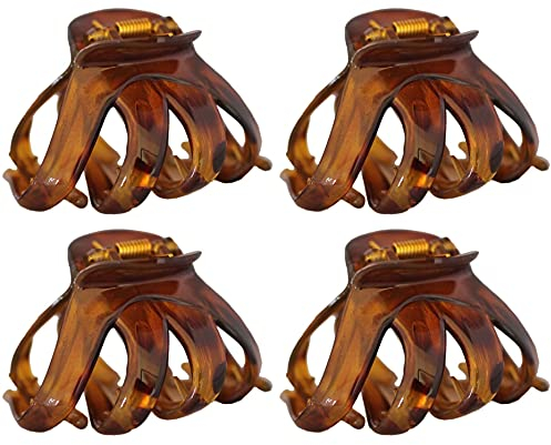 Lot de 4 Pince Cheveux Pieuvre Papillon Bouledogue Plastique Neuf (Marron)