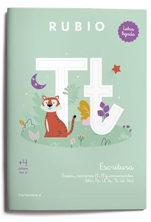 Escritura con letra ligada +4 años Vol 2 | RUBIO | Cuaderno para repasar trazos, números (1–7) y consonantes (Mm, Pp, Ll, Ss, Tt, Dd, Nn) | Tamaño A4