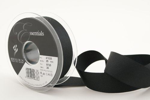 Berisfords 41025 20 m x 25 mm Polyester Grosgrain Ribbon, Black