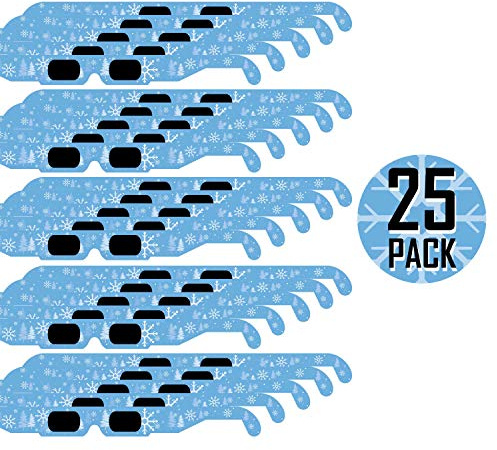 GSM Brands Christmas 3D Glasses - Holiday Specs Transform Lights into Magical Snowflake Image (25 Pack)