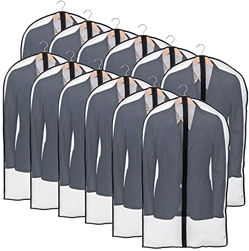 Niviy Garment Bags 60 x 100 cm, PEVA Clothes Covers with Zip, 12 Pack | Translucent Coat Cover, Dustproof Moth Proof Garment Covers, Breathable Suit Protector for Wardrobe Storage, Suits & Coats