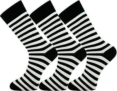 Mysocks Extra Feine Baumwolle, Nahtlose Zehenpartie, Gestreifte Socken 3 Paare Streifen weiß schwarz 37-41