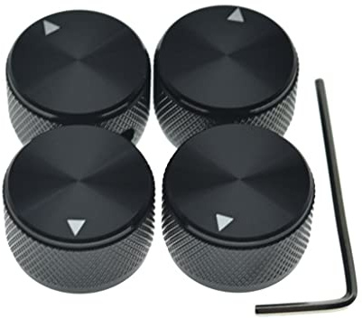 Dopro Lot de 4 boutons de potentiomètre universels en aluminium de 25 x 15,5 mm avec indicateur et vis de réglage pour guitare/basse/effet