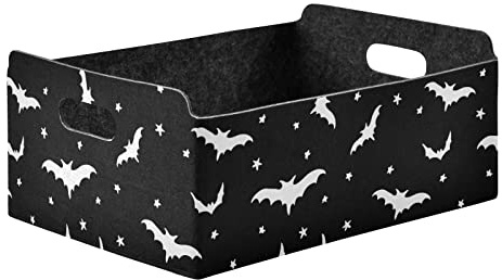 CaTaKu Bats Foldable Storage Basket Star Black Collapsible Felt Storage Bins with Handle Drawer Organizer Bin Cube Shelf Box for Organizing Closet Clothes Office Books Bedroom
