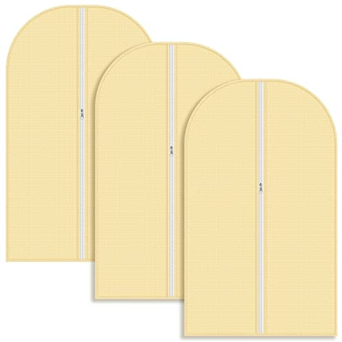 Vinsani 3pc Dustproof Garment Bags Hanging Clothes Covers Breathable, Cream | Waterproof Hanging Storage Wardrobe Bags for Suits, Shirts, Dresses, Coats - 100 x 60cm