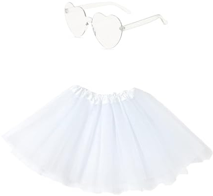 MEISH Set di 2 tutù per adulti anni '80 e occhiali da sole, gonne colorate a tutù per Halloween, costume da donna e ragazza, bianco, Taglia unica