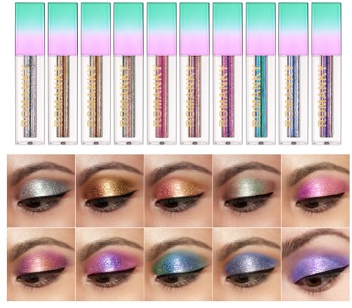 RoseFlower Ombretto Liquido Camaleontico Multicromatico Perlescente Glitter Ombretto Illuminante Glitter Trucco Occhi - Asciugatura rapida e Altamente pigmentato