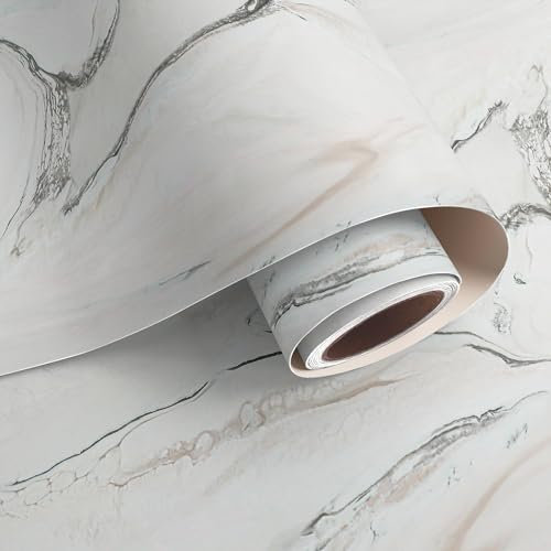 VaryPaper Papel Pintado Marmol Blanco 40cmx200cm Papel Adhesivo para Muebles Marmol Papel Adhesivo para Encimera Cocina Papel Autoadhesivo pared Lavable Baño Armario Papel Tapiz Comedor Mesa