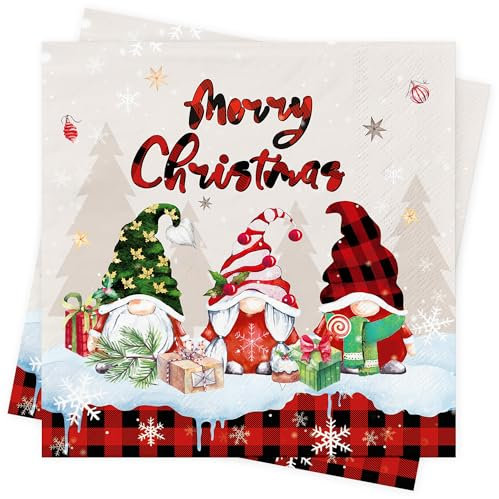 AFYHH Weihnachten Servietten Tischdeko Weihnachtsservietten - 40 Stück Servietten Weihnachten Deko Geburtstag Rot Merry Christmas Napkins Weihnachts Tischdeko Papierservietten 33x33cm