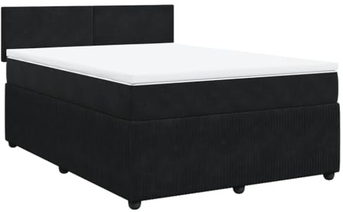 vidaXL Boxspringbett, Doppelbett mit Matratze Matratzenauflage, Bettgestell mit Lattenrost Kopfteil, Polsterbett Bett für Schlafzimmer, Schwarz 160x200cm Samt