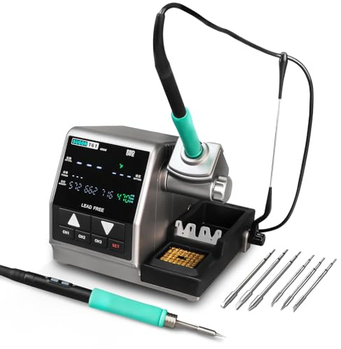 SUGON T61 400W Digital Soldering Iron Station, with C470 & C245 Handles and 6 Soldering Tips, 212°F-932°F, 2S Fast Heat, Sleep Mode, 3 Preset Channels, °C/°F, Tip Change Slots, Cleaning Sponge, LCD