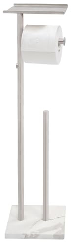 GZILA Toilet Paper Holder Stand with Shelf, Marble Base Heavy Free Standing Toilet Paper Double Roll Holders SUS304 Stainless Steel Brushed Nickel, Storages 4 Reserve Rolls Dispenser