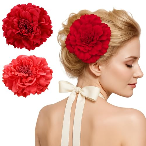 JYNVO 2 Stück Blumenbroschen, Blumenhaarnadeln, Haarnadeln, Kopfschmuck, Haarnadel-Zubehör für Flamenco-Tänzerin, Braut, Frauen, Mädchen, Sevilla, Party, Hochzeit