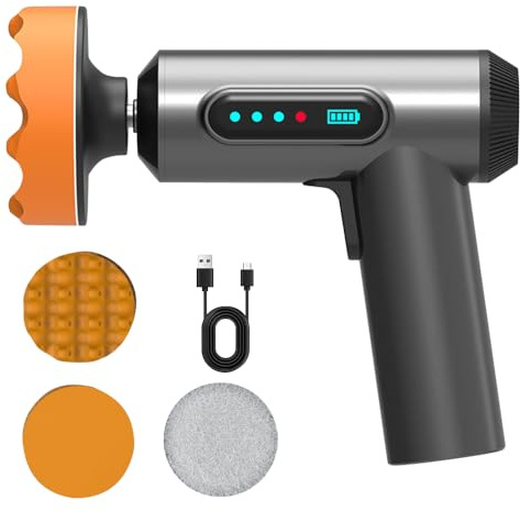 HIULLEN Polisseuse de voiture sans fil, polisseuse électrique sans fil rechargeable, vitesse de 20 000 tr/min, polisseuse de voiture sans fil, 3 tampons de polissage, pour cirage, polissage et ponçage