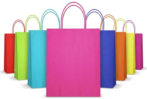 16 pcs Kraft paper party bags with twisted Handles in 6 Colors (18*22*8cm)