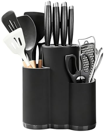 Universal Knife Block Without Knives, 3-in-1 Detachable Knife Holder with Scissors Slot, Space Saving Kitchen Cutlery Holder Round Knives Stand for Countertop Storage