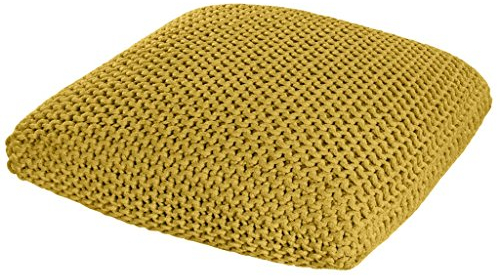 Homescapes Strickpouf groß gelb 70 x 20 cm Bodenkissen Sitzkissen 100% Baumwoll Bezug grob gestrickt mit Polystyrol Füllung
