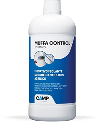 ‎CAMP Muffa Control Fissativo, isolante e consolidante 100% acrilico, resistente a muffa e altri microrganismi, Per muri interni ed esterni, A base acqua, 1 L