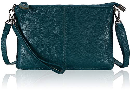 Bolso bandolera 100% de piel auténtica, tamaño pequeño: bolso cruzado de cuero real para mujer con correa de hombro y muñeca, bandolera y bolsa de pulsera, S, Bolsos cruzados