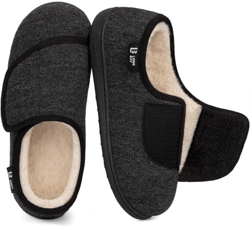 LongBay Women's Diabetic Wide Fit Memory Foam Slippers Comfy Cozy Arthritis Edema House Shoes,NEW Black,7UK