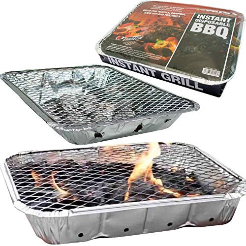 Quick And Easy Barbecue Instant Disposable BBQ - Ready To Cook In 15 Minutes - Mini BBQ Grill - Includes Tray, Charcoal, Lighting Paper and Wire Stand - Great for Meat, Fish and Veggies (3)