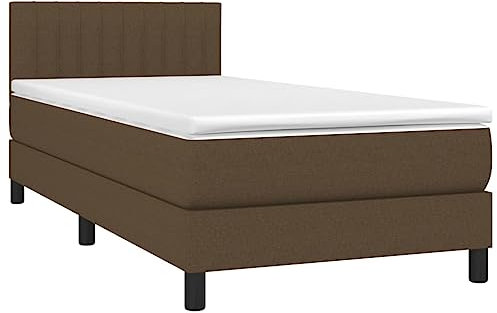 vidaXL Boxspringbett mit Matratze LED Bettgestell Einzelbett Polsterbett Bett Bettrahmen Lattenrost Hotelbett Schlafzimmerbett Dunkelbraun 80x200cm Stoff