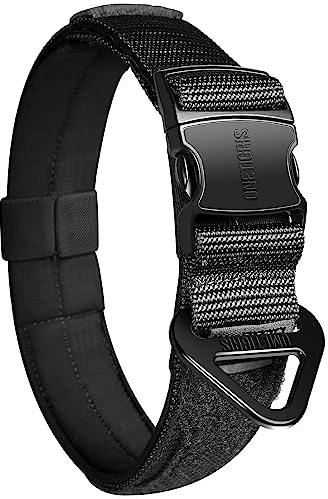 OneTigris X11 Hundehalsband, Schweres Verstärktes Nylon Verstellbares Halsband Hund mit weichem Innenfutter, Metallverschluss und Patches, Hundehalsband mit Laser-Cut-Design und Reflektierend