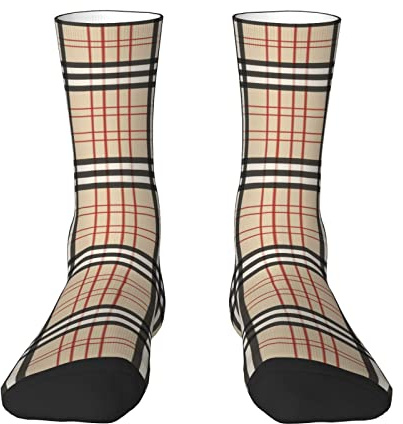 Oudrspo Chaussettes d'équipage écossaises traditionnelles écossaises beiges pour hommes et femmes, tartan à carreaux