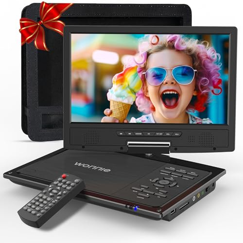 WONNIE Reproductor de DVD portátil de 12.5 Pulgadas para Coche con Pantalla giratoria de 10.5 Pulgadas, batería Recargable de 5 Horas, Reproductor de DVD para Coche con Soporte para reposacabezas