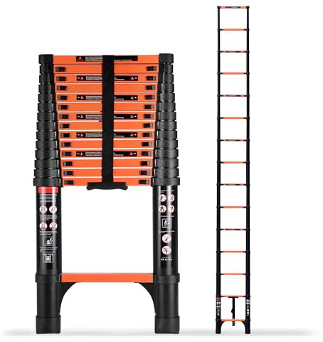 SINMEIRUN Telescoping Ladder, 14.5 FT, 330 lbs Capacity; Orange
