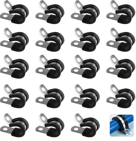 Stainless Steel Rubber Lined P Clips Assorted, 19 Pcs 13mm Hose Pipe Clamps, Hose Conduit Clips, Metal Wire Cable Clamps for Cable, Cord, Wire, Tube - 13mm