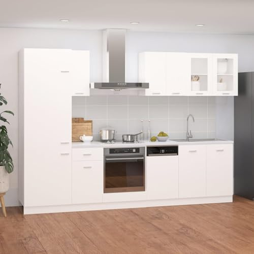 Xichuzi Muebles de Cocina 8 Piezas con Fregadero, Encimera y Módulos - Aglomerado Blanco